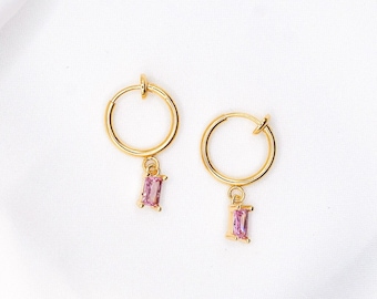 Light Pink Clip-On Earrings Crystal Hoops, Gold Clip-On Earrings, Pink Cubic Zirconia Earrings, Baby Pink Clip Hoops, Gold Plated Hoops