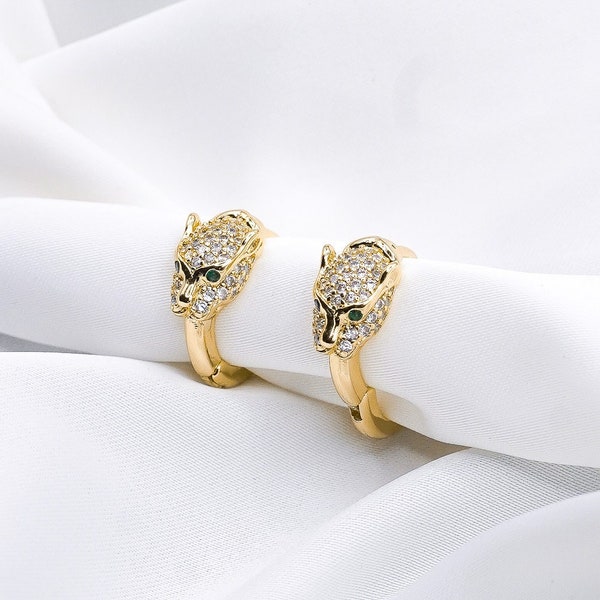 Gold Plated Panther/Cat Hoops Earrings - Leopard Hoops, Cat Hoop Earrings Cubic Zirconia For Her, Gift, Christmas