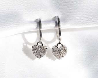 Clip-On Stainless Steel Silver Heart Earrings - Silver Clip-On Earrings, Crystal Clip-On Earrings, Clip-On Heart Earrings