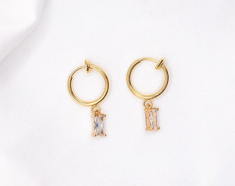 Clip-On Earrings Crystal Hoops, Gold Clip-On Earrings, Cubic Zirconia Earrings, Diamond Hoops, Gold Plated Hoops