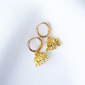 Gold Plated Huggie Hoop Elephant Earrings