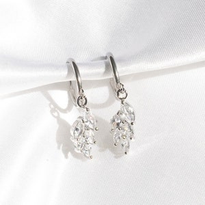 Clip-On Stainless Steel Silver Leaf Crystal Earrings Silver Clip-On Earrings, Crystal Clip-On Earrings, Clip-On Leaf Earrings image 1