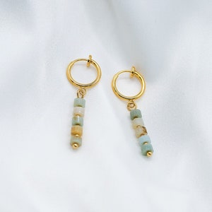 Clip-On Earrings Amazonite Hoops, Gold Clip-On Earrings, Amazonite Earrings, Amazonite Hoops, Gold Plated Hoops image 2