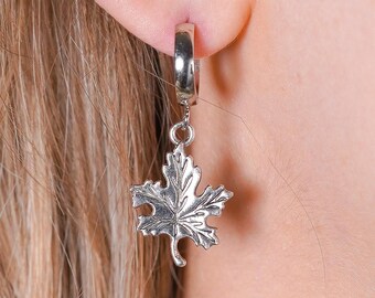 Maple leaf Custom Silver Earrings: Nature Jewelry, Charm Earrings, Design your own
