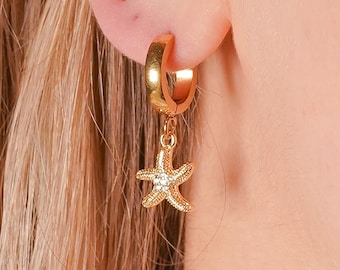 Starfish Custom Gold Earrings: Beach Jewelry, Charm Earrings, Design your own