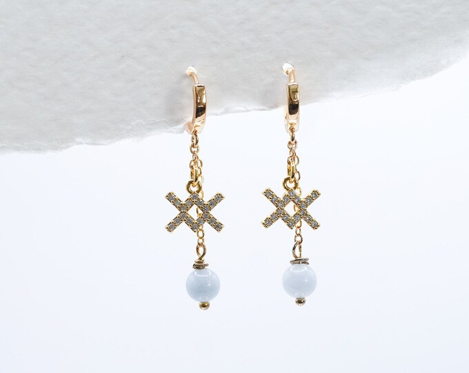 Aquarius Zodiac Sign Aquamarine Earrings - Gold Plated, Crystal Earrings, Jewellery Gift, Handmade