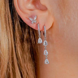 Crystal Teardrop Dangle Earrings 3 Piece Stack: Hand Assembled Stainless Steel Charms