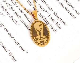 Throne Of Glass Terrasen Necklace: Book Lover Gift, Aelin Galathynius Jewelry, Book Necklace