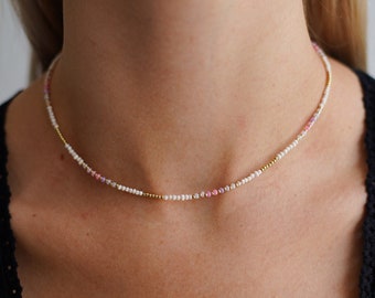 Pink Handmade Freshwater Pearl Adjustable Necklace, Dainty Necklace, Gemstone Necklace