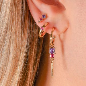 Aros chapados en oro (3 piezas): amatista y magenta