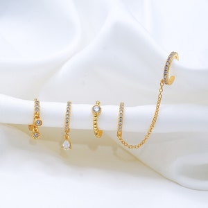 Clear Hoop Gold Plated Earring Set in Gold Huggie Hoop Earrings For Multiple Piercings, 5 Piece Stud Earrings, Multi Piercing, Gift for Her