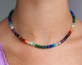 Rainbow Crystal Handmade Necklace - 21 Different Beads, Multicoloured Necklace, Crystal Beaded Necklacee