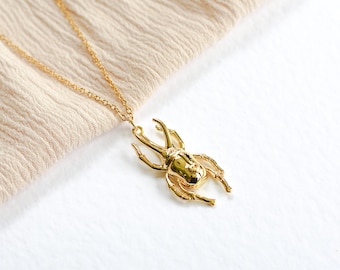 Gold Stag Beetle Pendant: Stainless Steel Nature Necklace
