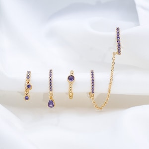 Orecchini a cerchio in ametista placcati in oro, orecchini a cerchio Huggie in oro, orecchini a perno da 5 pezzi, piercing multiplo, regalo per lei