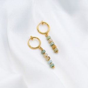 Clip-On Earrings Amazonite Hoops, Gold Clip-On Earrings, Amazonite Earrings, Amazonite Hoops, Gold Plated Hoops image 1