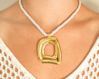 Irregular Square Statement Gold Necklace - Rope Chain, Modern Minimalist