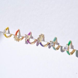 6-delige leuke kleurrijke oorbellen - Crystal Huggies, sierlijke hoepels, regenboogoorbellen, harsoorbellen, Huggie-oorbellen