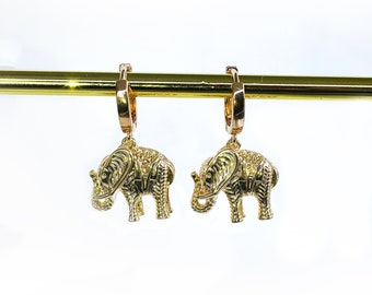 Gold Plated Elephant Huggie Hoop Earrings - Elephant Earrings, Elephant Hoops, Animal Earrings, For Her, Gift, Christmas