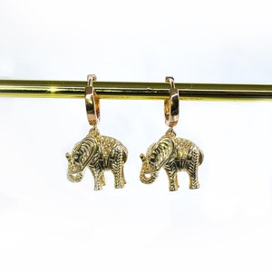 Gold Plated Elephant Huggie Hoop Earrings - Elephant Earrings, Elephant Hoops, Animal Earrings, For Her, Gift, Christmas