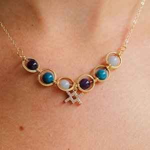 Aquarius, Amethyst, Aquamarine and Apatite Zodiac Necklace - Crystal Necklace, Aquarius Necklace, Birthday Gift