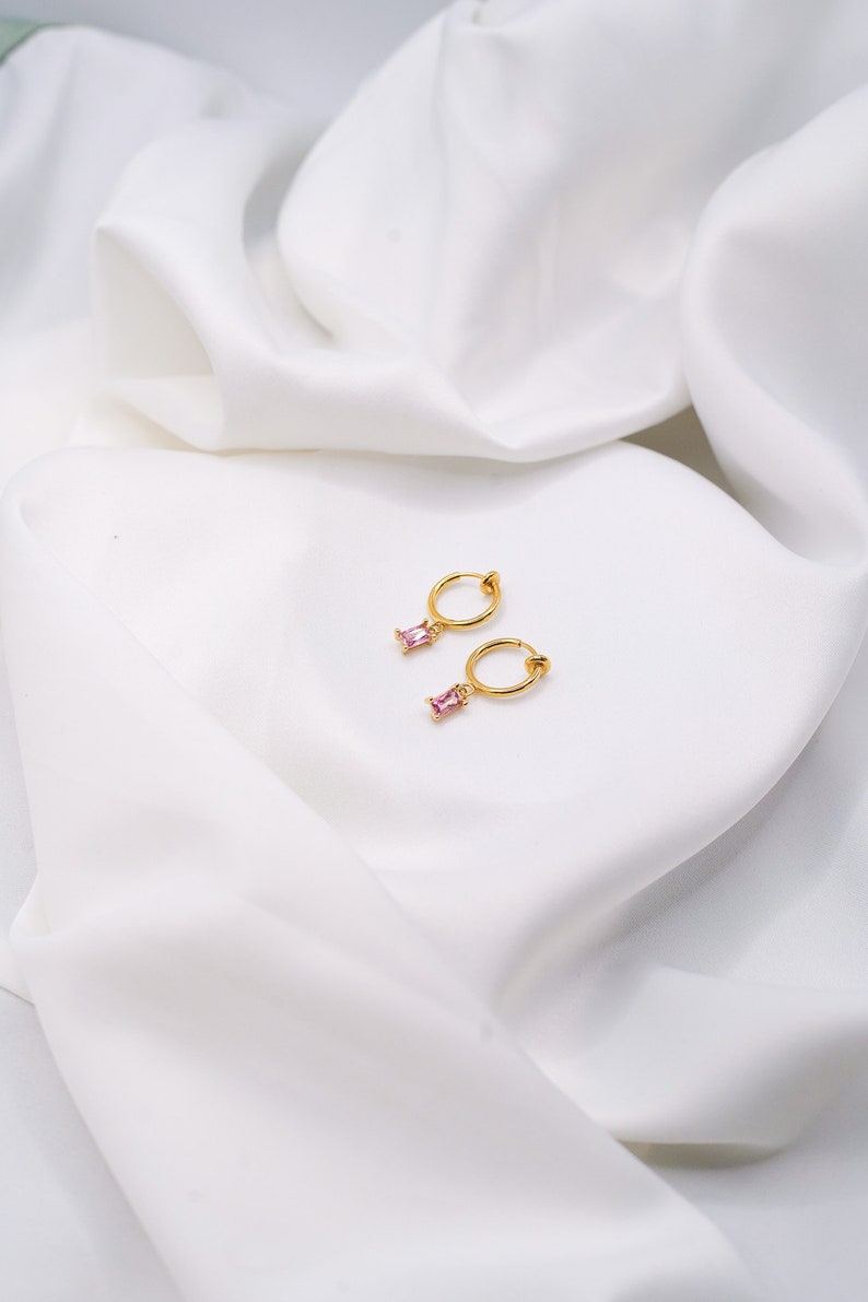 Light Pink Clip-On Earrings Crystal Hoops, Gold Clip-On Earrings, Pink Cubic Zirconia Earrings, Baby Pink Clip Hoops, Gold Plated Hoops image 2