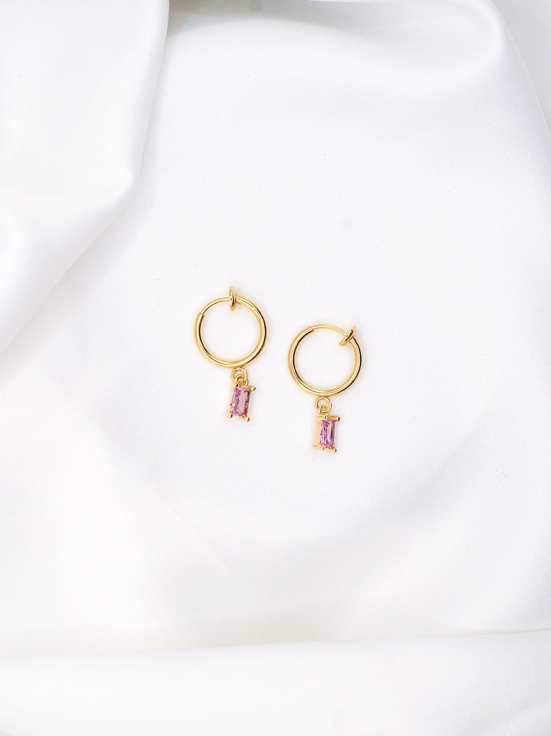 Light Pink Clip-On Earrings Crystal Hoops, Gold Clip-On Earrings, Pink Cubic Zirconia Earrings, Baby Pink Clip Hoops, Gold Plated Hoops image 1