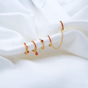 Orange Hoop Gold Plated Earring Set in Gold Huggie Hoop Earrings, 5 Piece Stud Earrings, Multi Piercing, Gift for Her image 8
