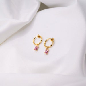 Light Pink Clip-On Earrings Crystal Hoops, Gold Clip-On Earrings, Pink Cubic Zirconia Earrings, Baby Pink Clip Hoops, Gold Plated Hoops image 5