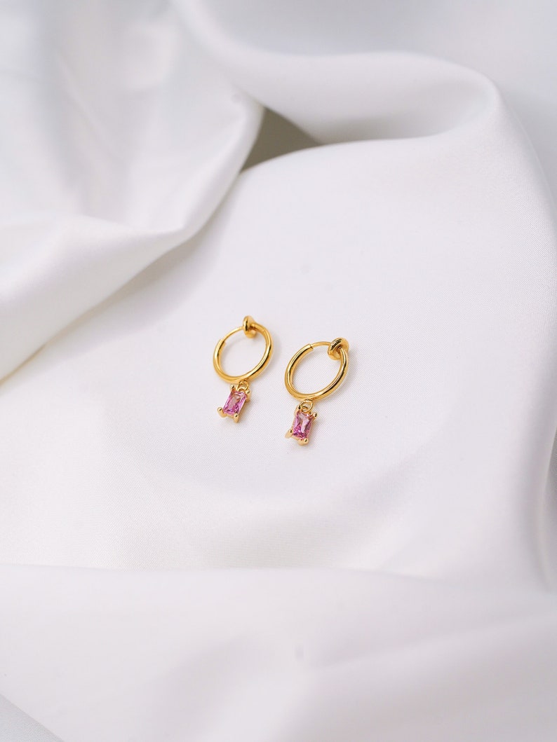 Light Pink Clip-On Earrings Crystal Hoops, Gold Clip-On Earrings, Pink Cubic Zirconia Earrings, Baby Pink Clip Hoops, Gold Plated Hoops image 5