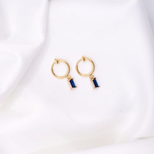 Sapphire Clip-On Earrings Crystal Hoops, Gold Clip-On Earrings, Cubic Zirconia Earrings, Blue Clip Hoops, Gold Plated Hoops image 5