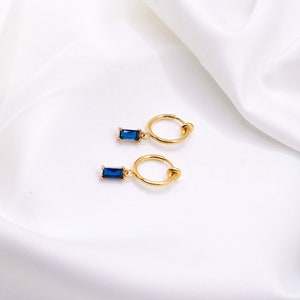 Sapphire Clip-On Earrings Crystal Hoops, Gold Clip-On Earrings, Cubic Zirconia Earrings, Blue Clip Hoops, Gold Plated Hoops image 7
