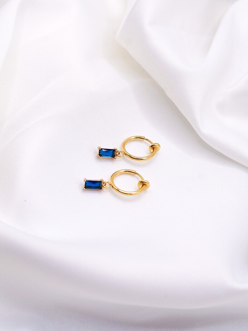 Sapphire Clip-On Earrings Crystal Hoops, Gold Clip-On Earrings, Cubic Zirconia Earrings, Blue Clip Hoops, Gold Plated Hoops image 7