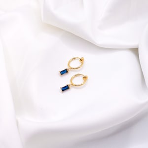 Sapphire Clip-On Earrings Crystal Hoops, Gold Clip-On Earrings, Cubic Zirconia Earrings, Blue Clip Hoops, Gold Plated Hoops image 6