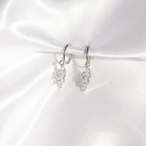 Clip-On Stainless Steel Silver Leaf Crystal Earrings Silver Clip-On Earrings, Crystal Clip-On Earrings, Clip-On Leaf Earrings image 3