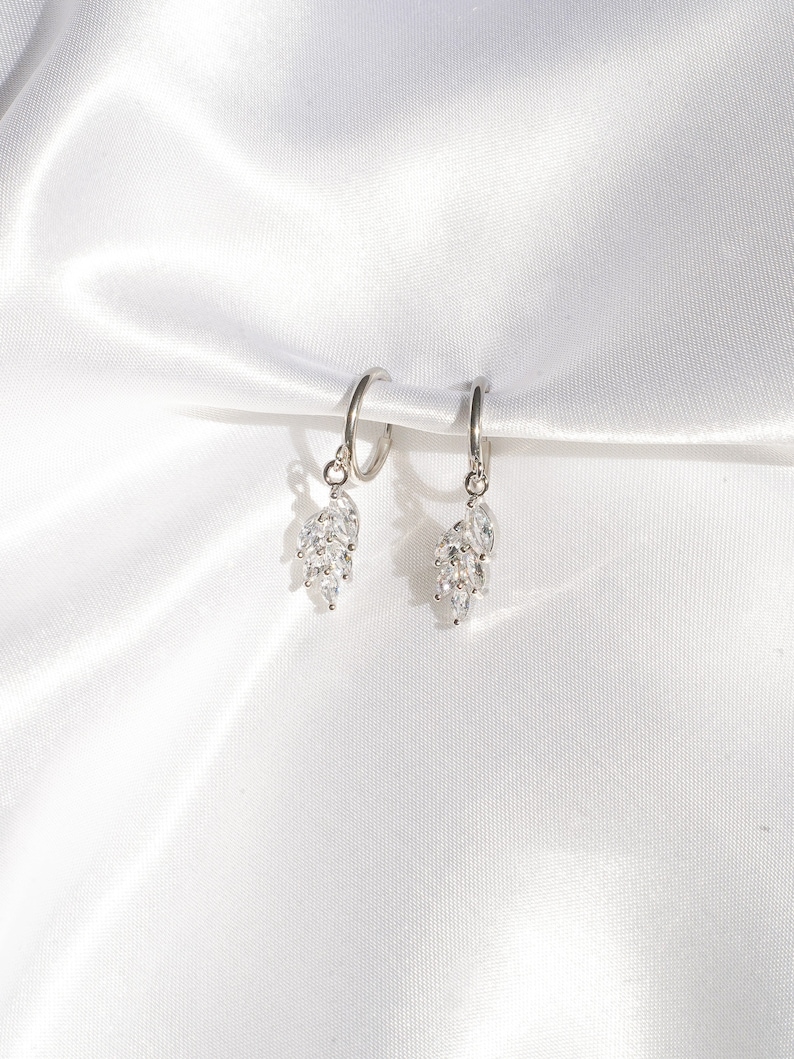 Clip-On Stainless Steel Silver Leaf Crystal Earrings Silver Clip-On Earrings, Crystal Clip-On Earrings, Clip-On Leaf Earrings image 3