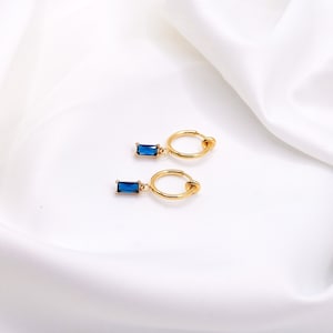 Sapphire Clip-On Earrings Crystal Hoops, Gold Clip-On Earrings, Cubic Zirconia Earrings, Blue Clip Hoops, Gold Plated Hoops image 3