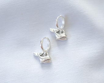 Silver Plated Huggie Hoop Whale Earrings