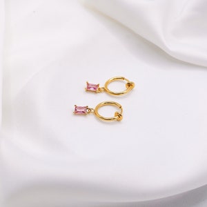 Light Pink Clip-On Earrings Crystal Hoops, Gold Clip-On Earrings, Pink Cubic Zirconia Earrings, Baby Pink Clip Hoops, Gold Plated Hoops image 4