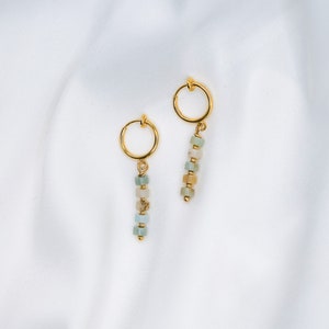 Clip-On Earrings Amazonite Hoops, Gold Clip-On Earrings, Amazonite Earrings, Amazonite Hoops, Gold Plated Hoops image 5