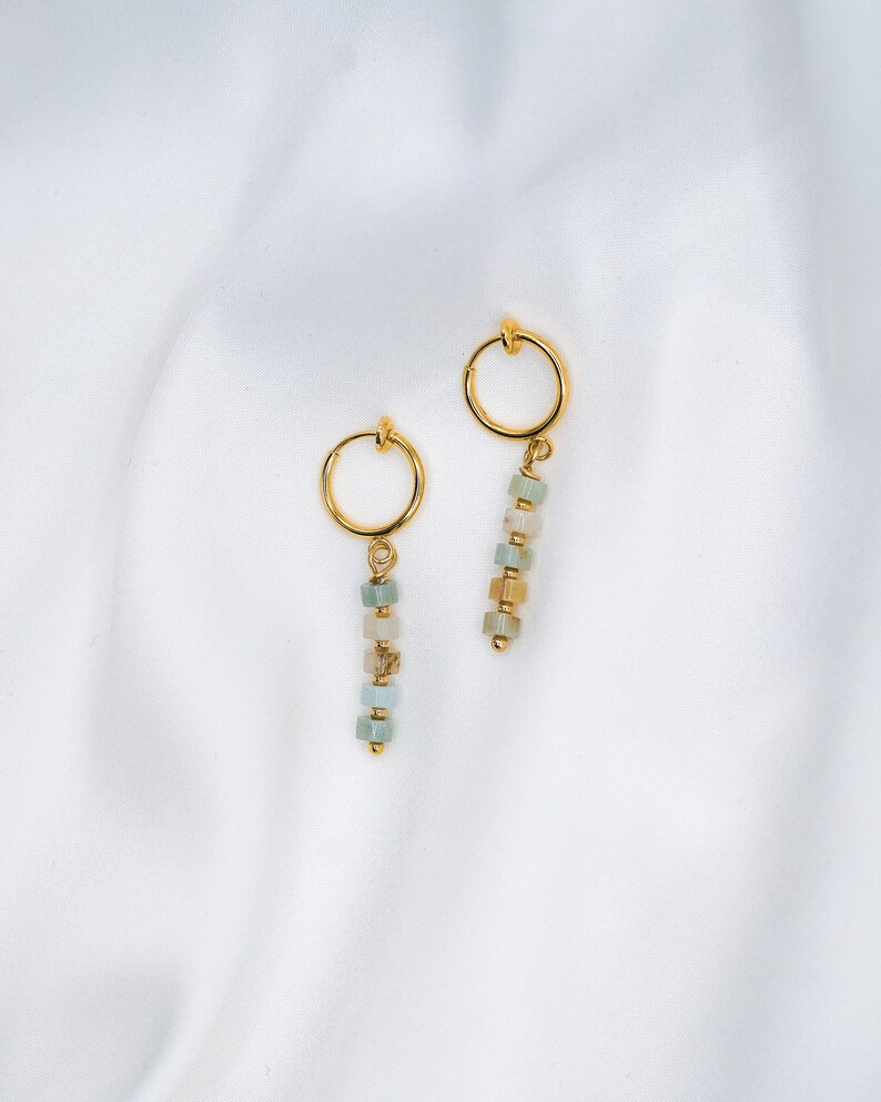 Clip-On Earrings Amazonite Hoops, Gold Clip-On Earrings, Amazonite Earrings, Amazonite Hoops, Gold Plated Hoops image 5