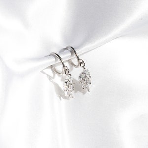 Clip-On Stainless Steel Silver Leaf Crystal Earrings Silver Clip-On Earrings, Crystal Clip-On Earrings, Clip-On Leaf Earrings image 4