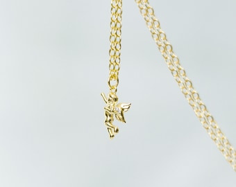 9crt Gold Plated Cupid Cherub Angel Gold Necklace - Cherub Necklace, Angel Necklace, Cupid Necklace