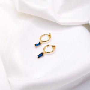 Sapphire Clip-On Earrings Crystal Hoops, Gold Clip-On Earrings, Cubic Zirconia Earrings, Blue Clip Hoops, Gold Plated Hoops image 2