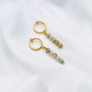 Clip-On Earrings Amazonite Hoops, Gold Clip-On Earrings, Amazonite Earrings, Amazonite Hoops, Gold Plated Hoops image 4