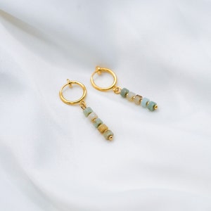 Clip-On Earrings Amazonite Hoops, Gold Clip-On Earrings, Amazonite Earrings, Amazonite Hoops, Gold Plated Hoops image 3