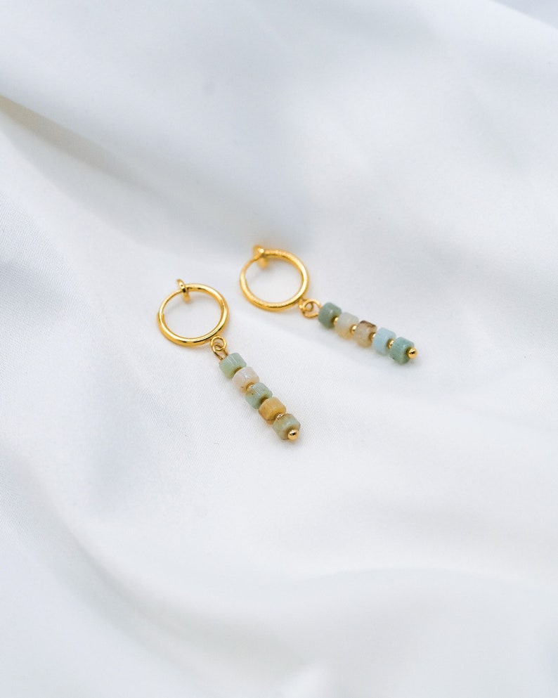 Clip-On Earrings Amazonite Hoops, Gold Clip-On Earrings, Amazonite Earrings, Amazonite Hoops, Gold Plated Hoops image 3