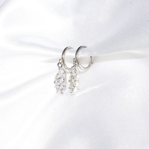 Clip-On Stainless Steel Silver Leaf Crystal Earrings Silver Clip-On Earrings, Crystal Clip-On Earrings, Clip-On Leaf Earrings image 5