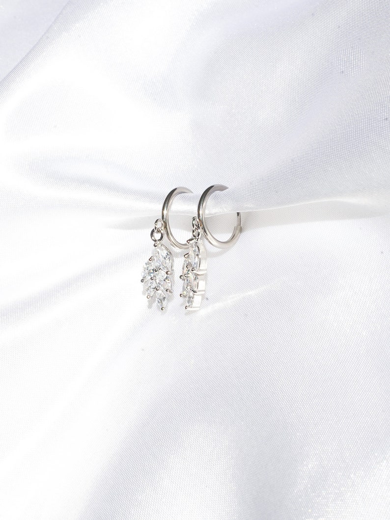 Clip-On Stainless Steel Silver Leaf Crystal Earrings Silver Clip-On Earrings, Crystal Clip-On Earrings, Clip-On Leaf Earrings image 5