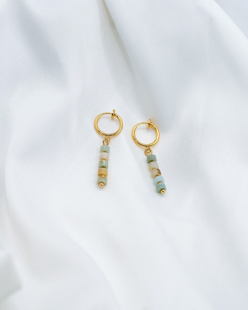 Clip-On Earrings Amazonite Hoops, Gold Clip-On Earrings, Amazonite Earrings, Amazonite Hoops, Gold Plated Hoops image 2