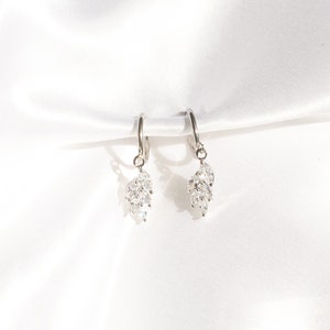 Clip-On Stainless Steel Silver Leaf Crystal Earrings Silver Clip-On Earrings, Crystal Clip-On Earrings, Clip-On Leaf Earrings image 2